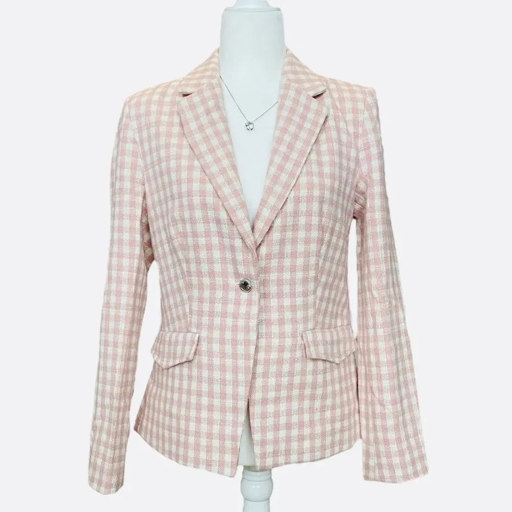 BLANK NYC Quick Thrills Plaid Pink White Blazer Jacket, Small, NWT